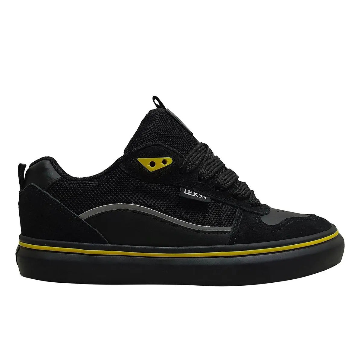 Tênis Lejon LJVU0247 Preto/Preto – Detalhes Amarelos, Estilo Urbano