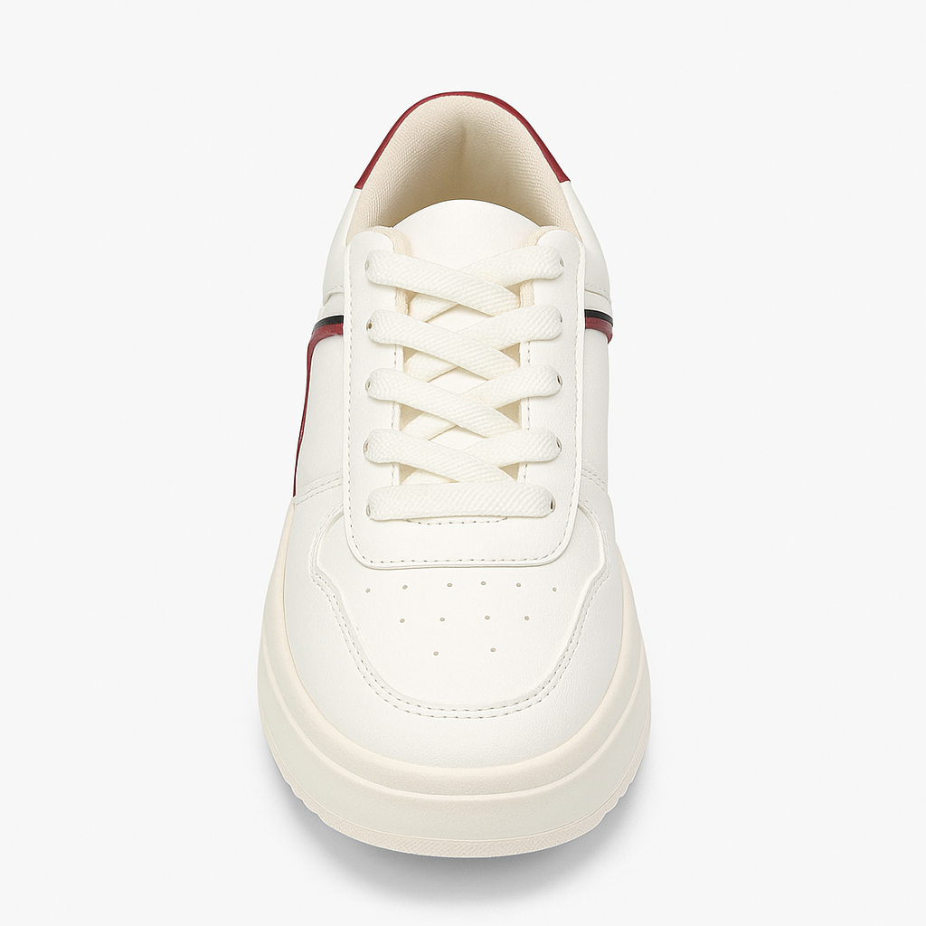 Tênis Feminino Casual Plataforma TR369 Branco/Off White/Bordô Oneflip