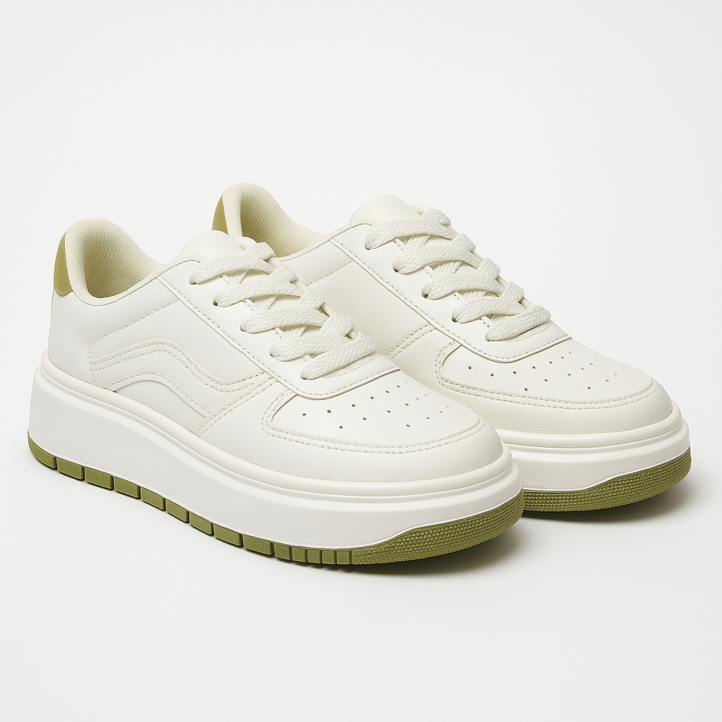 Tênis Feminino Plataforma TF587 Branco/Oliva Oneflip