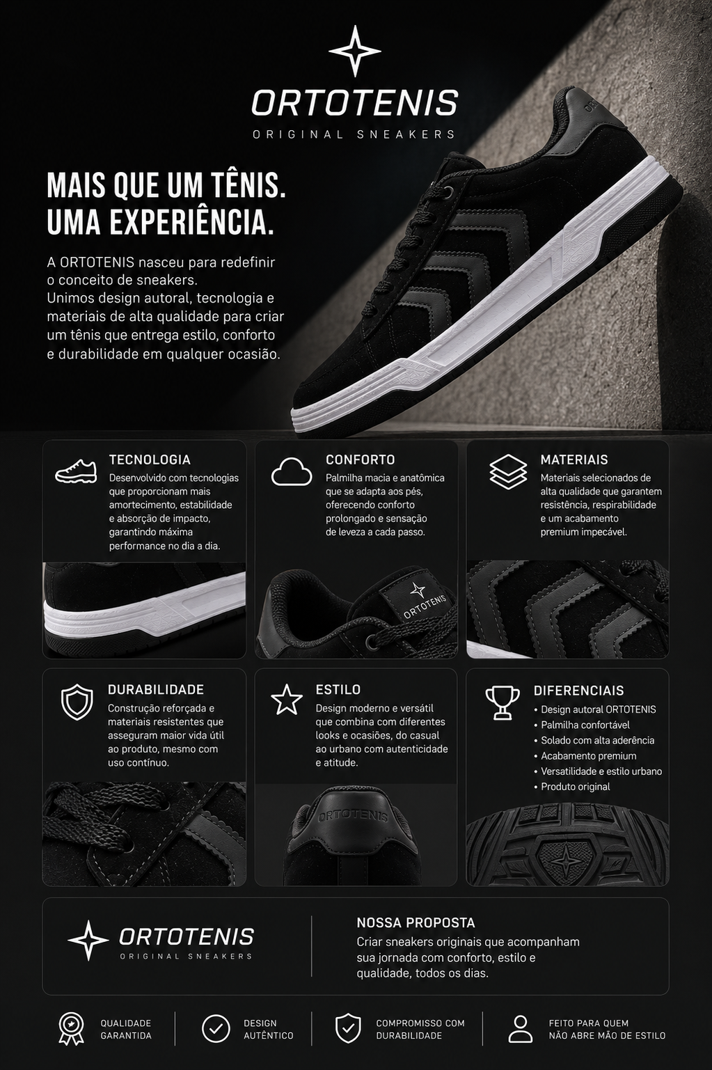 Tênis Ortotenis Original Sneakers Urban Motion Black/White