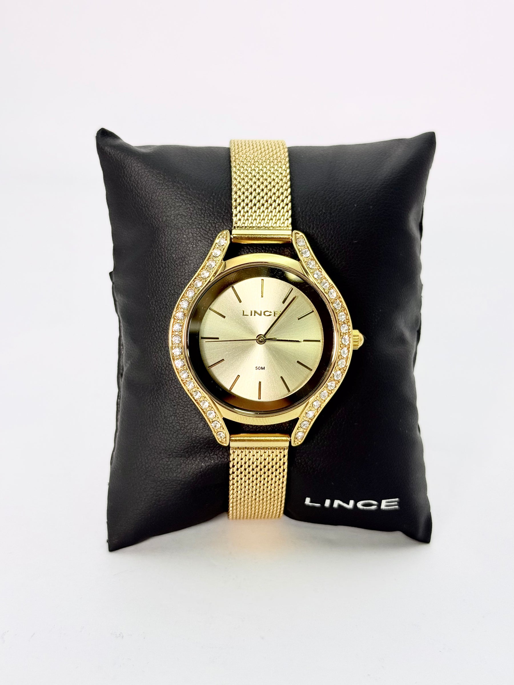 Relógio Feminino Lince – Pulseira Milanesa com Cristais Laterais (50 m)