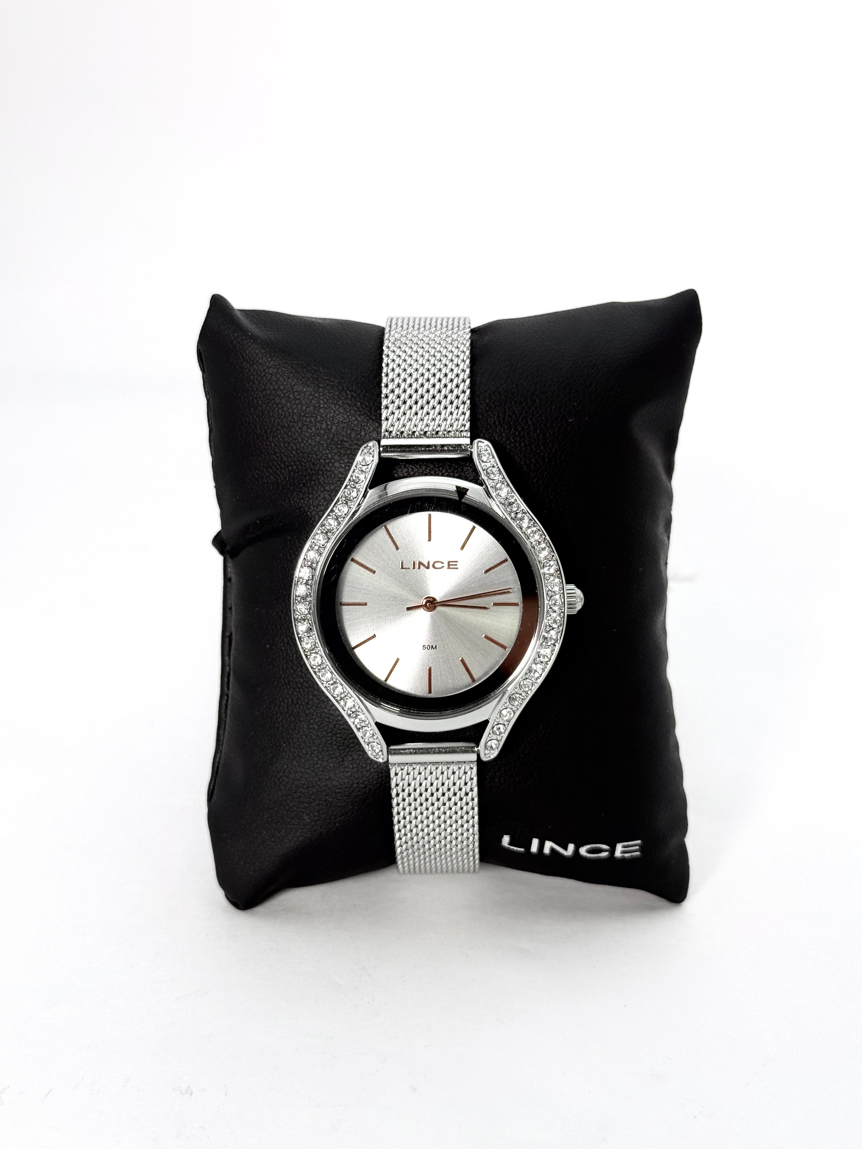 Relógio Feminino Lince – Pulseira Milanesa com Cristais Laterais (50 m)