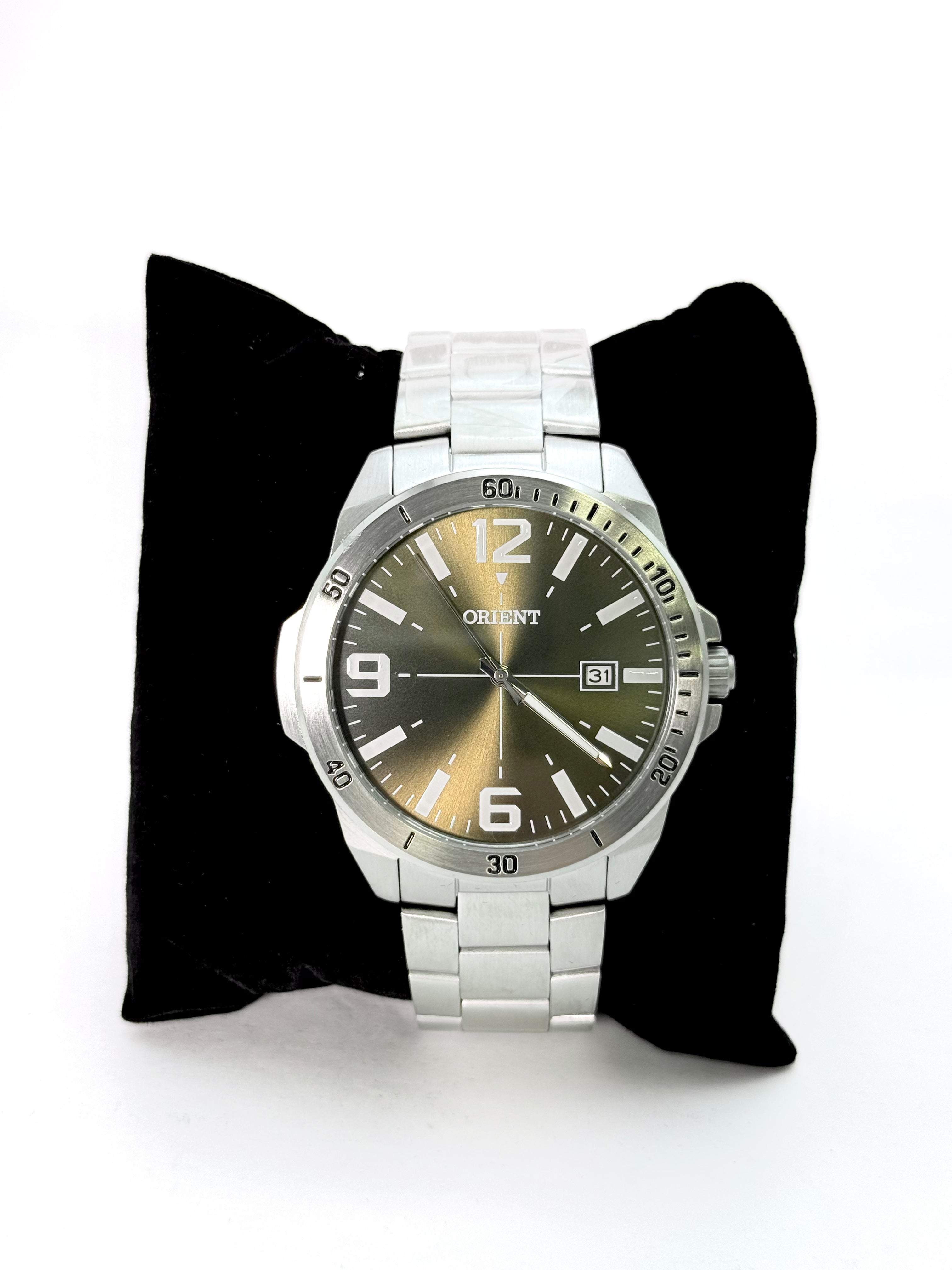 Relógio Orient Masculino Aço Inox Dourado Sunburst com Calendário
