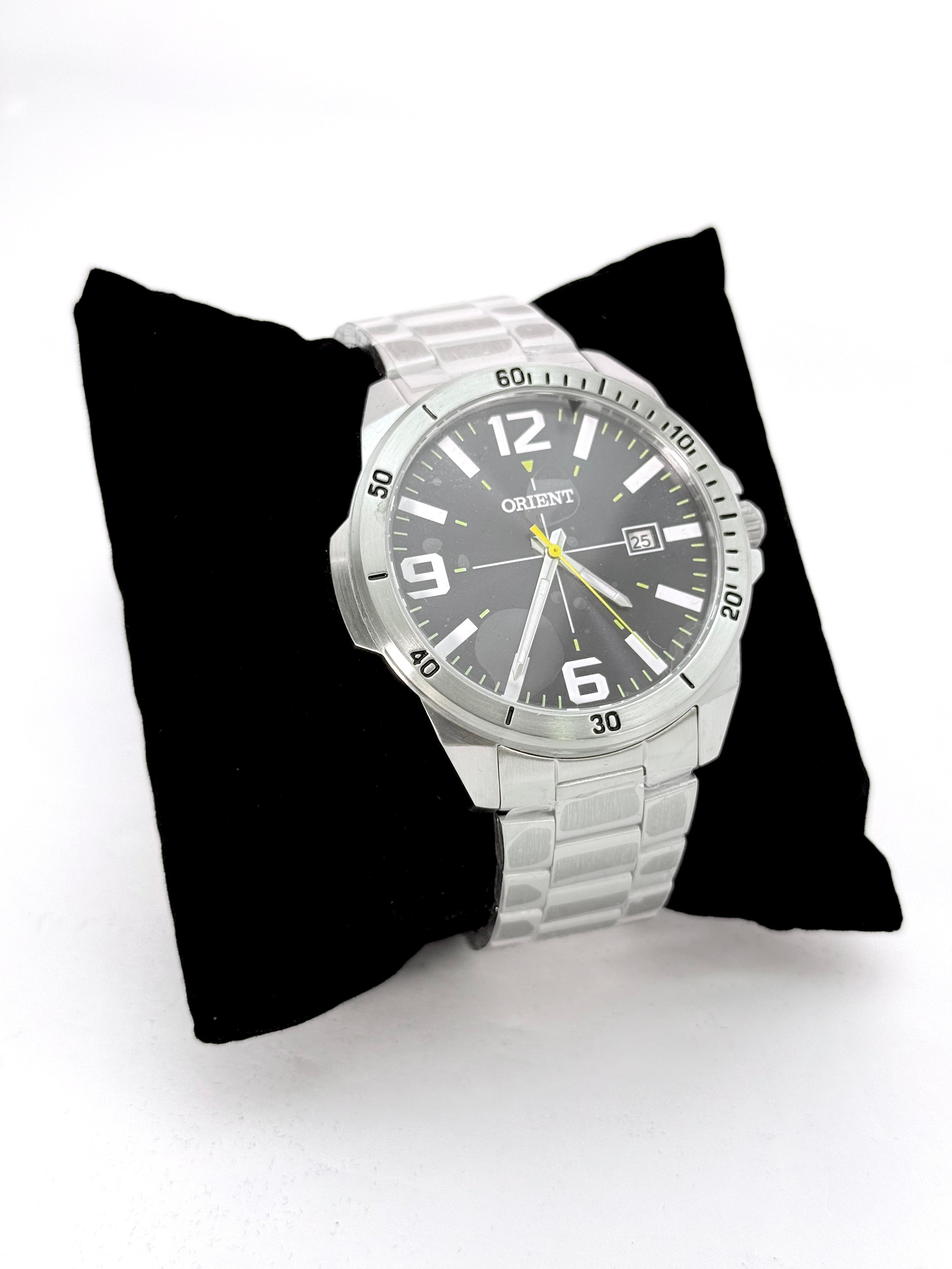 Relógio Orient Masculino Aço Inox Dourado Sunburst com Calendário