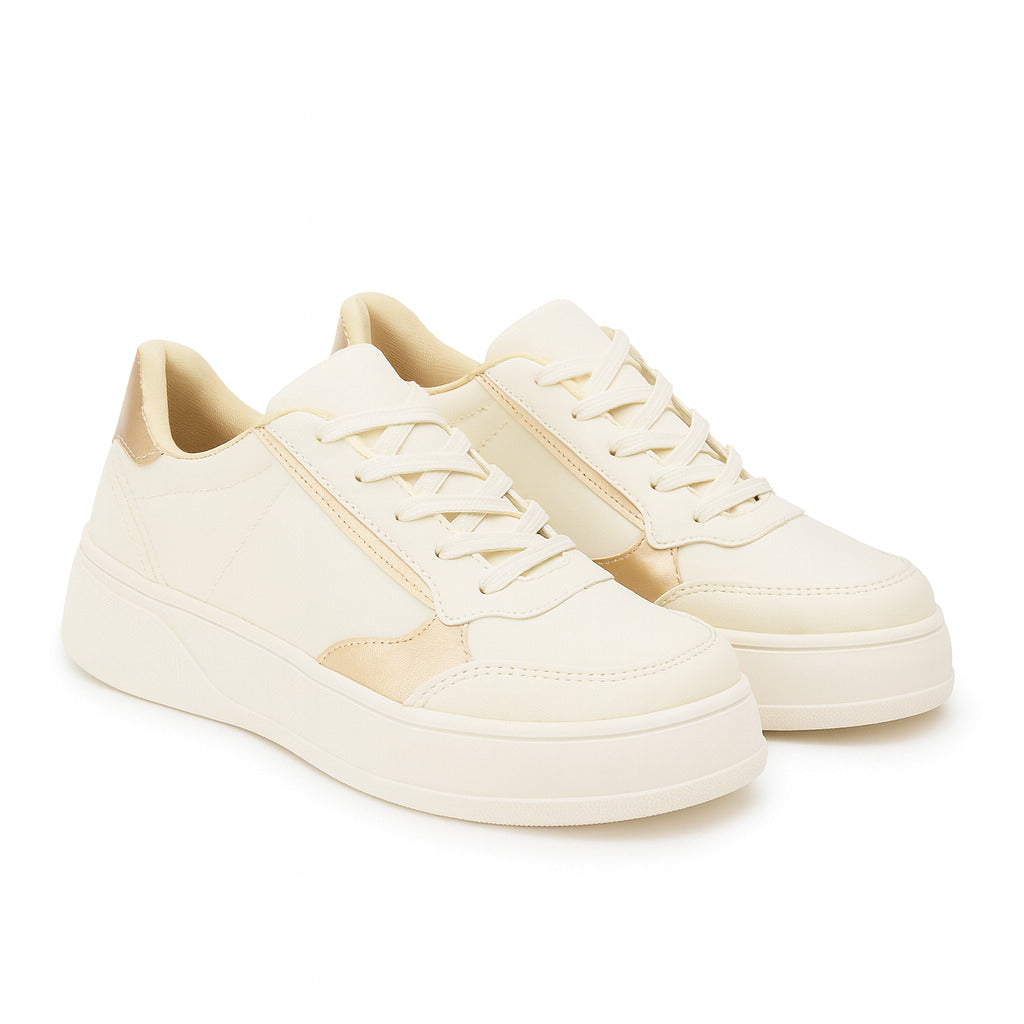 Tênis Feminino Oneflip AR578 Branco/Dourado Casual Confort