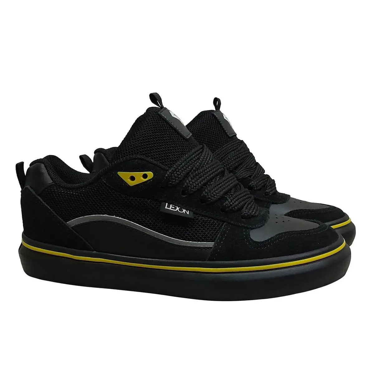 Tênis Lejon LJVU0247 Preto/Preto – Detalhes Amarelos, Estilo Urbano