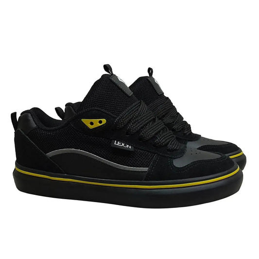 Tênis Lejon LJVU0247 Preto/Preto – Detalhes Amarelos, Estilo Urbano