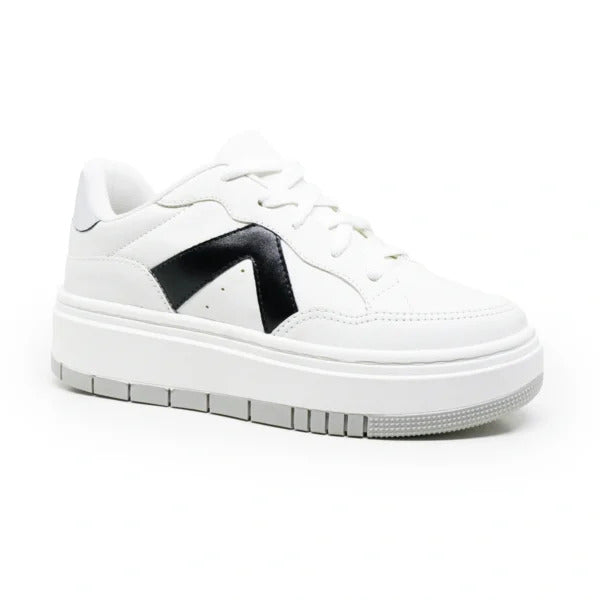 Tênis Feminino Plataforma TF585 Branco/Cinza/Preto