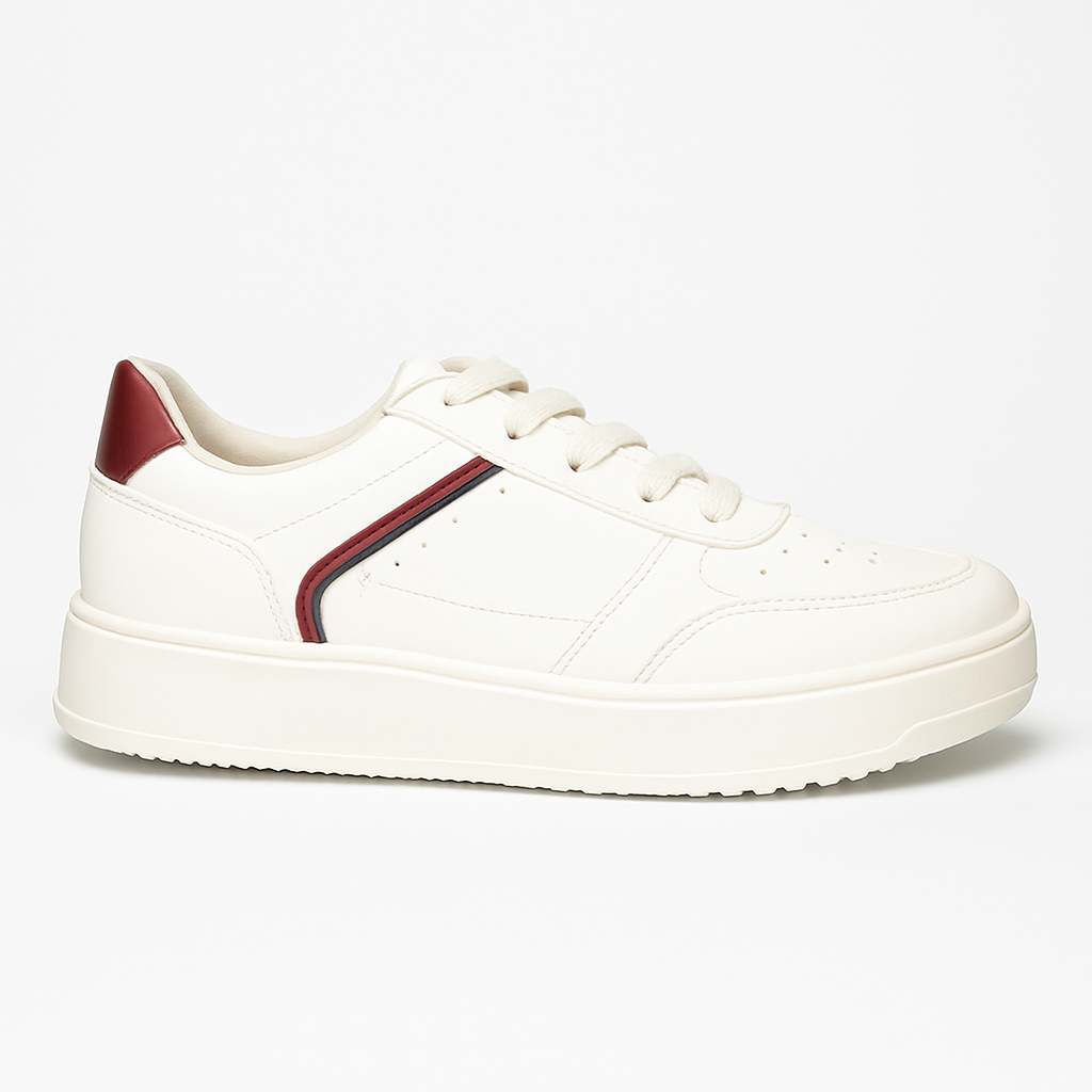 Tênis Feminino Casual Plataforma TR369 Branco/Off White/Bordô Oneflip