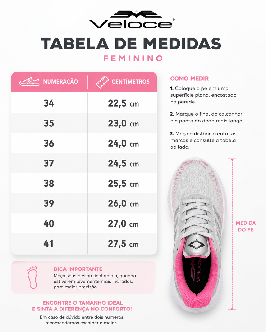 Tênis Feminino Esportivo Veloce Flow Rosa & Branco