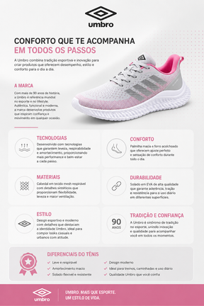 Tênis Feminino Esportivo Veloce Flow Rosa & Branco