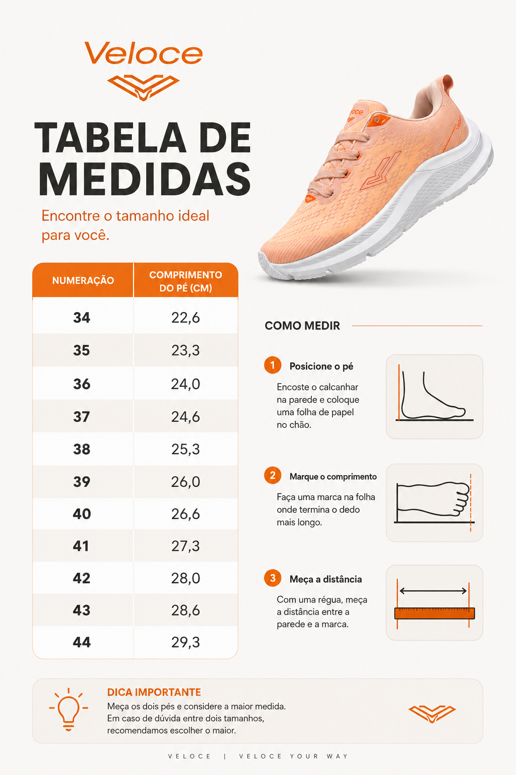 Tênis Feminino Esportivo Veloce Motion Peach
