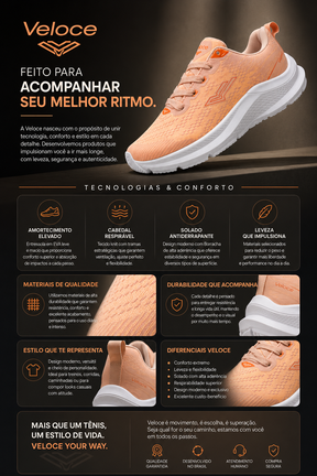 Tênis Feminino Esportivo Veloce Motion Peach