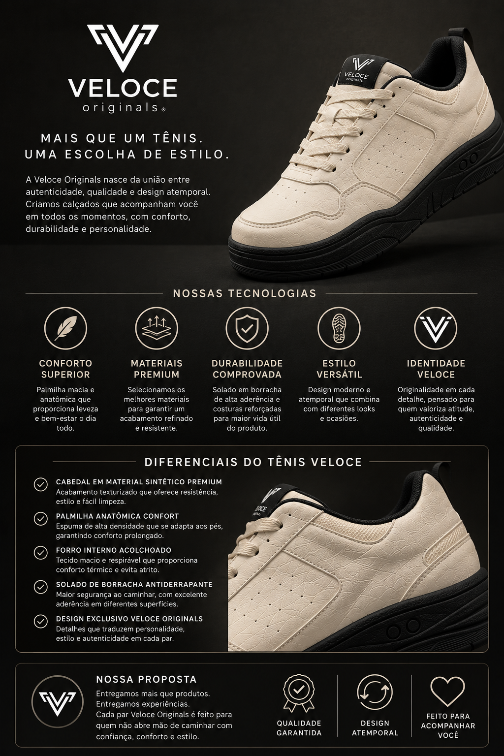 Tênis Casual Masculino Veloce Originals Urban Cream