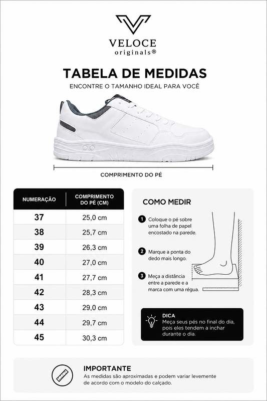 Tênis Casual Masculino Veloce Originals Branco Street