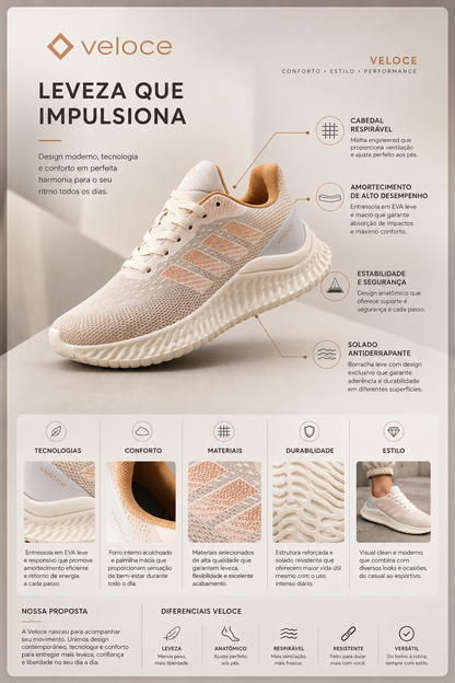 Tênis Esportivo Feminino Veloce Air Motion Nude Rosé