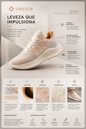 Tênis Esportivo Feminino Veloce Air Motion Nude Rosé