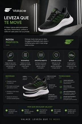 Tênis Esportivo Masculino Veloce Motion X Preto Verde