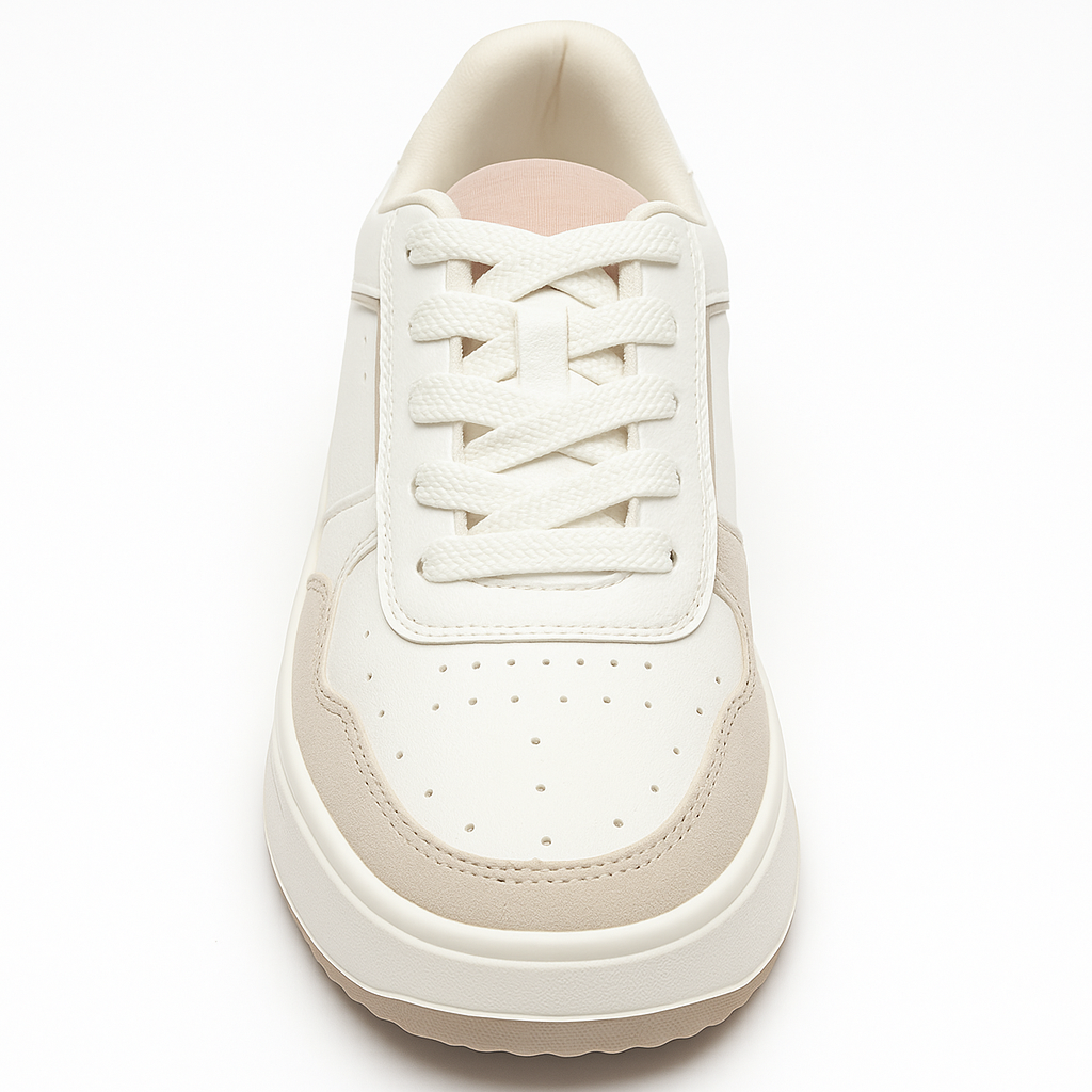 Tênis Feminino Plataforma TR369 Branco/Aveia/Prata Oneflip