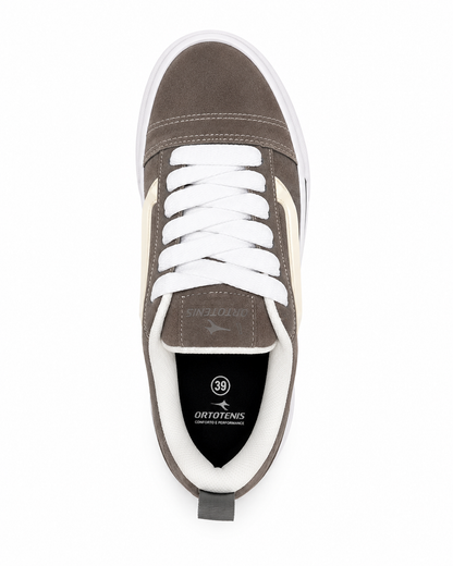 Tênis Casual Skate Ortotênis Urban Taupe White