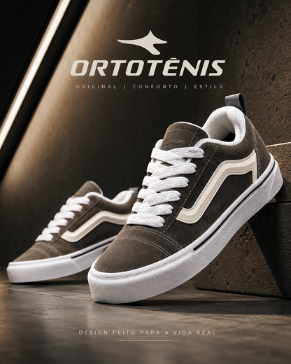 Tênis Casual Skate Ortotênis Urban Taupe White