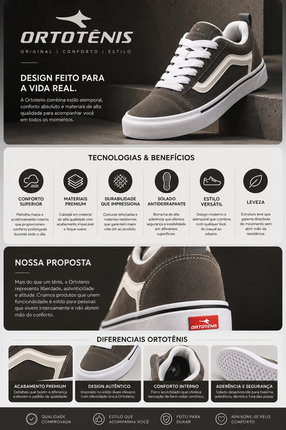 Tênis Casual Skate Ortotênis Urban Taupe White
