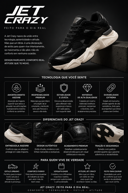 Tênis Jet Crazy Abzorb 8722-B Preto Off White