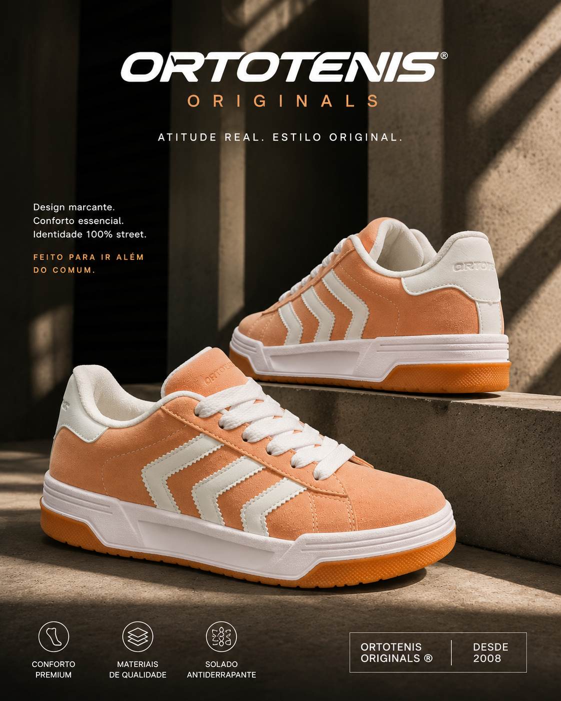 Tênis Feminino Ortotenis Originals Casual Street Peach White
