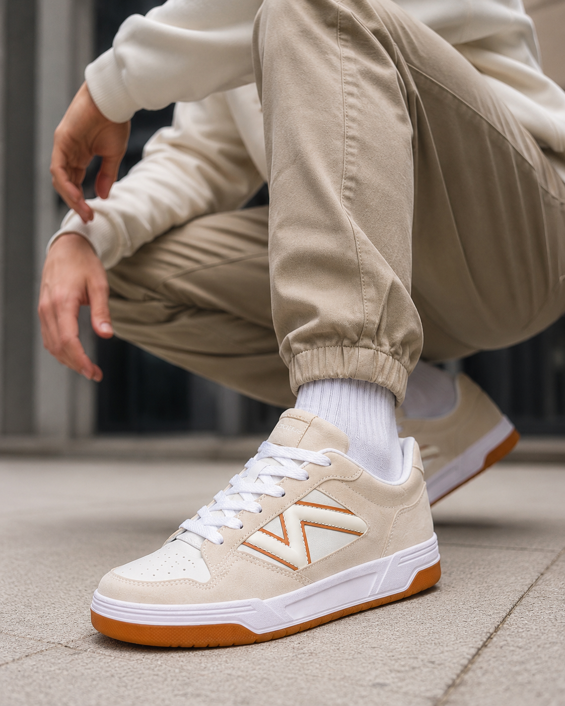 Tênis Casual Jet Crazy Urban Street Off White / Caramelo