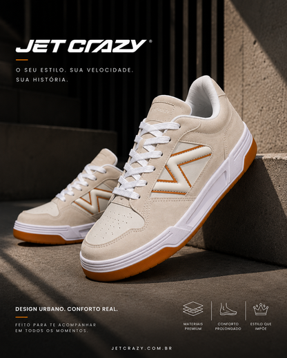Tênis Casual Jet Crazy Urban Street Off White / Caramelo