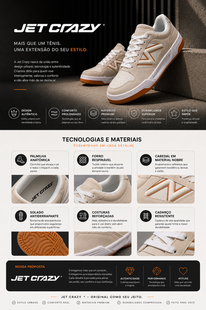 Tênis Casual Jet Crazy Urban Street Off White / Caramelo