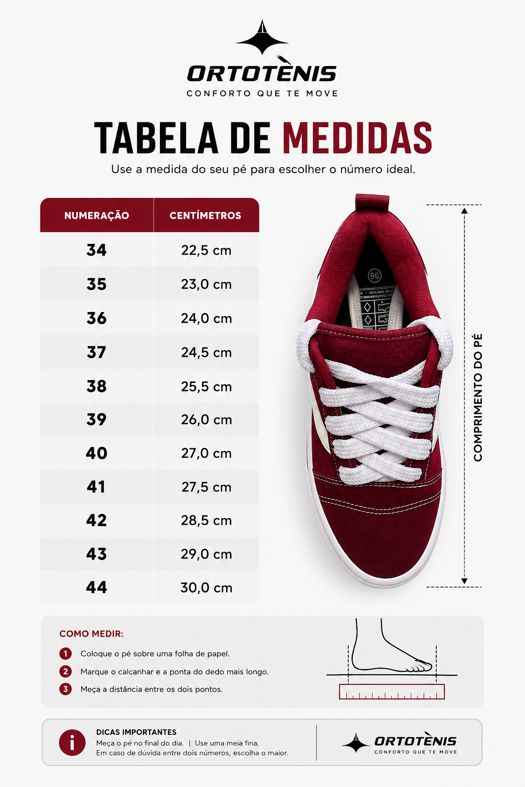 Tênis Ortotênis Casual Street Bordô – Unissex