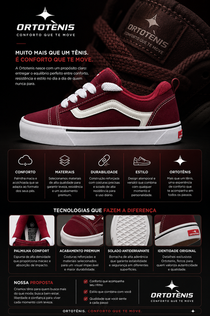 Tênis Ortotênis Casual Street Bordô – Unissex