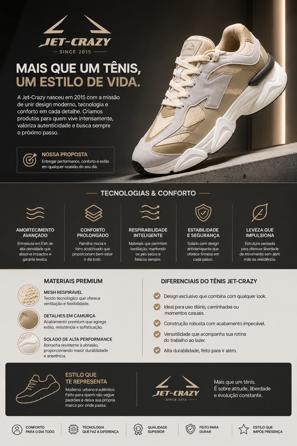 Tênis Jet-Crazy Chunky Beige Feminino