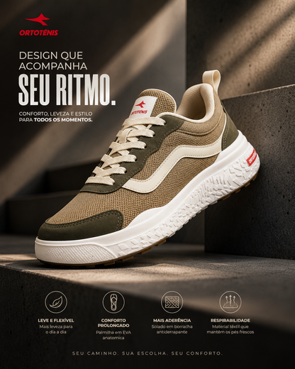 Tênis Ortotênis Casual Urban Trail Bege/Oliva – Masculino