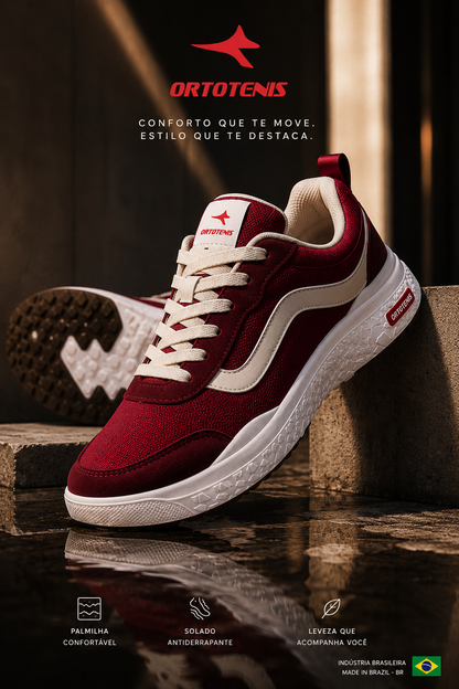 Tênis Ortotênis Casual Urban Vermelho Bordô – Unissex