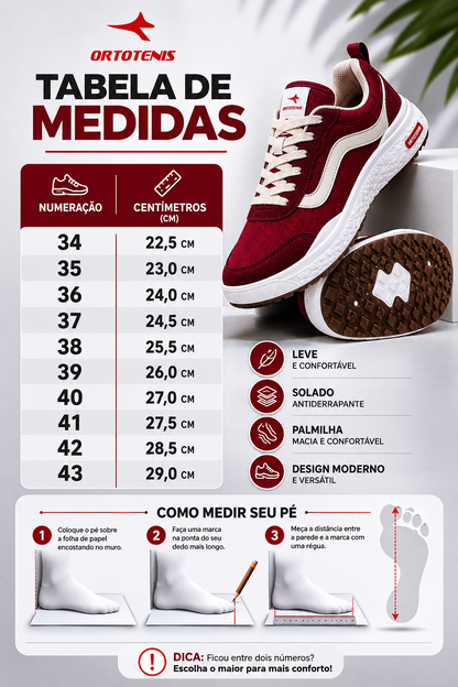Tênis Ortotênis Casual Urban Vermelho Bordô – Unissex