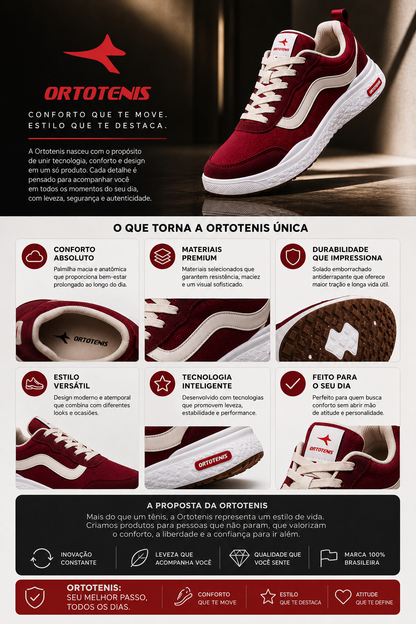 Tênis Ortotênis Casual Urban Vermelho Bordô – Unissex