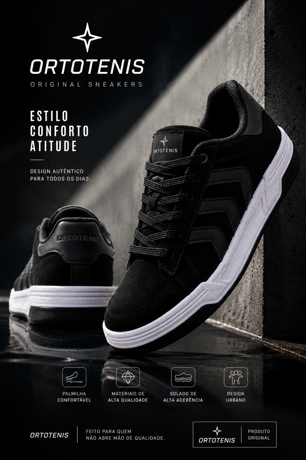 Tênis Ortotenis Original Sneakers Urban Motion Black/White