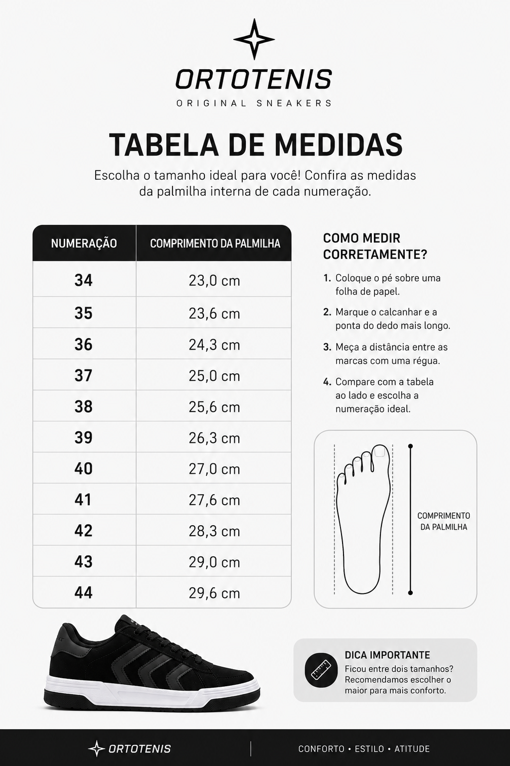 Tênis Ortotenis Original Sneakers Urban Motion Black/White