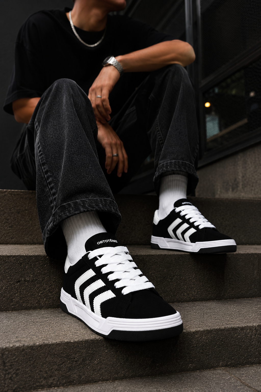 Tênis Casual Ortotênis Urban Street Preto/Branco – Masculino