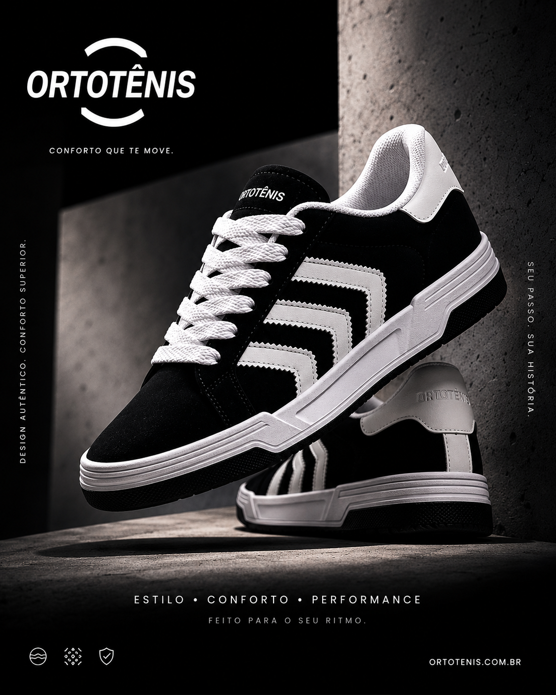 Tênis Casual Ortotênis Urban Street Preto/Branco – Masculino