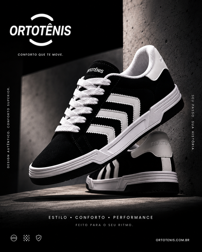 Tênis Casual Ortotênis Urban Street Preto/Branco – Masculino