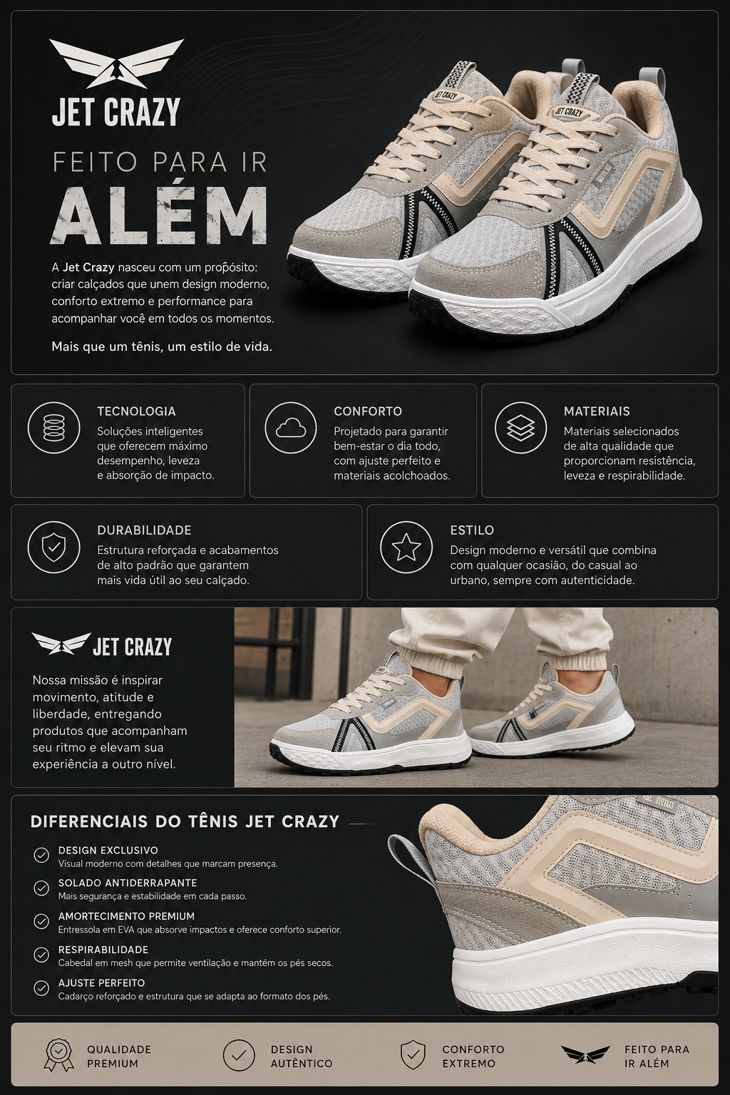 Tênis Jet Crazy Urban Trail Light Grey/Off White – Unissex