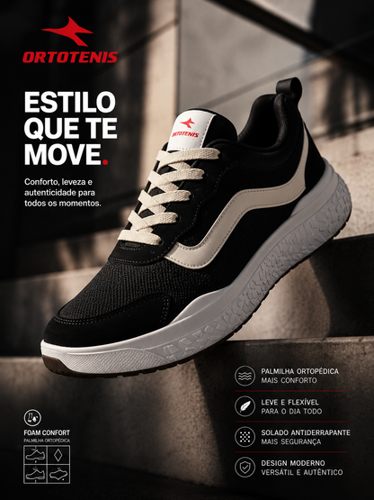 Tênis Ortotênis Foam Comfort Preto/Branco