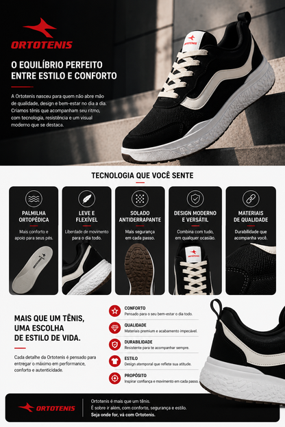 Tênis Ortotênis Foam Comfort Preto/Branco