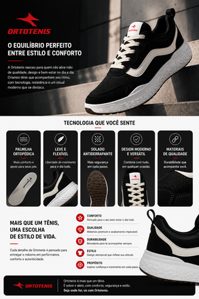 Tênis Ortotênis Foam Comfort Preto/Branco