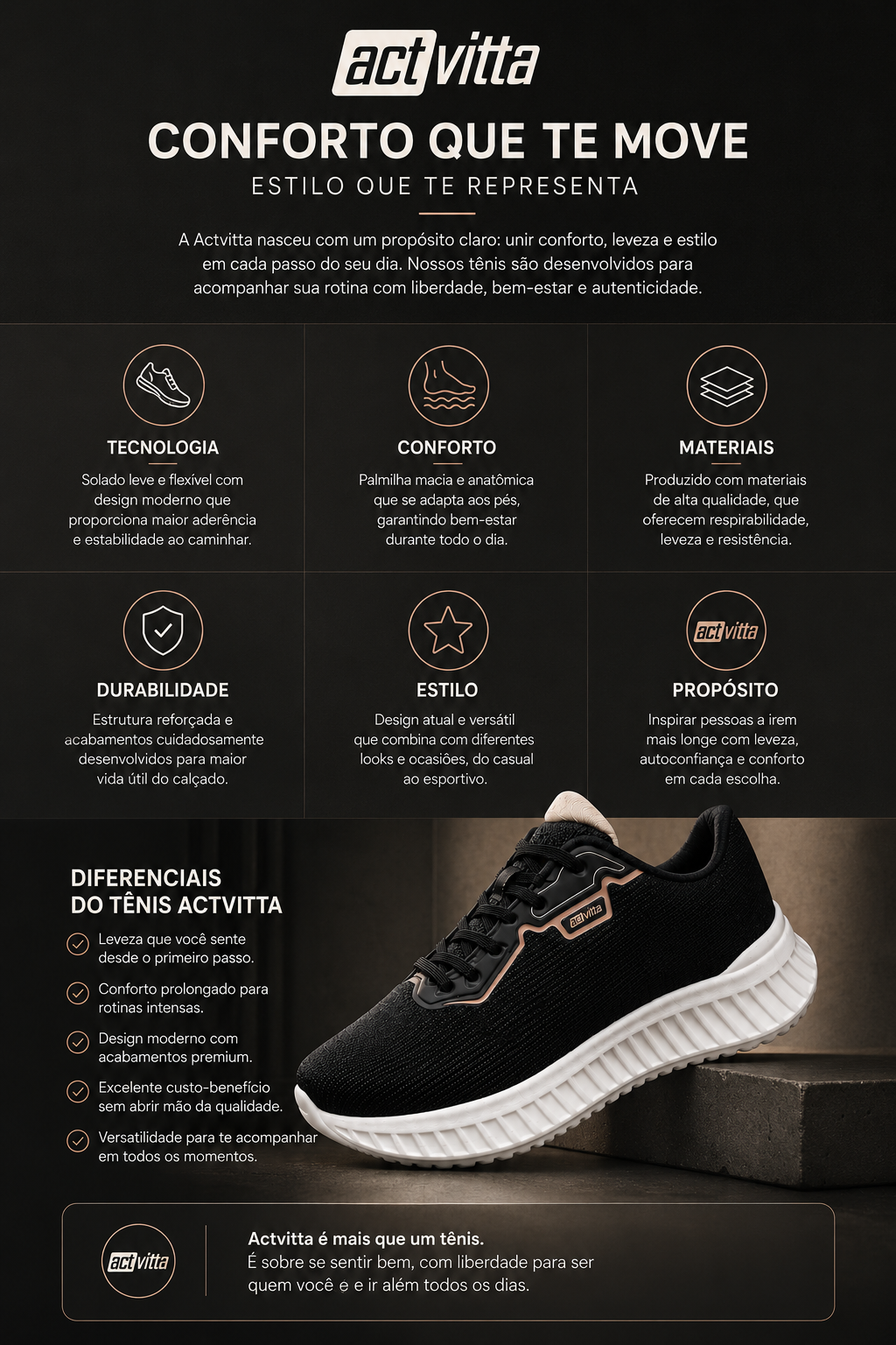 Tênis Actvitta Flow Knit Preto