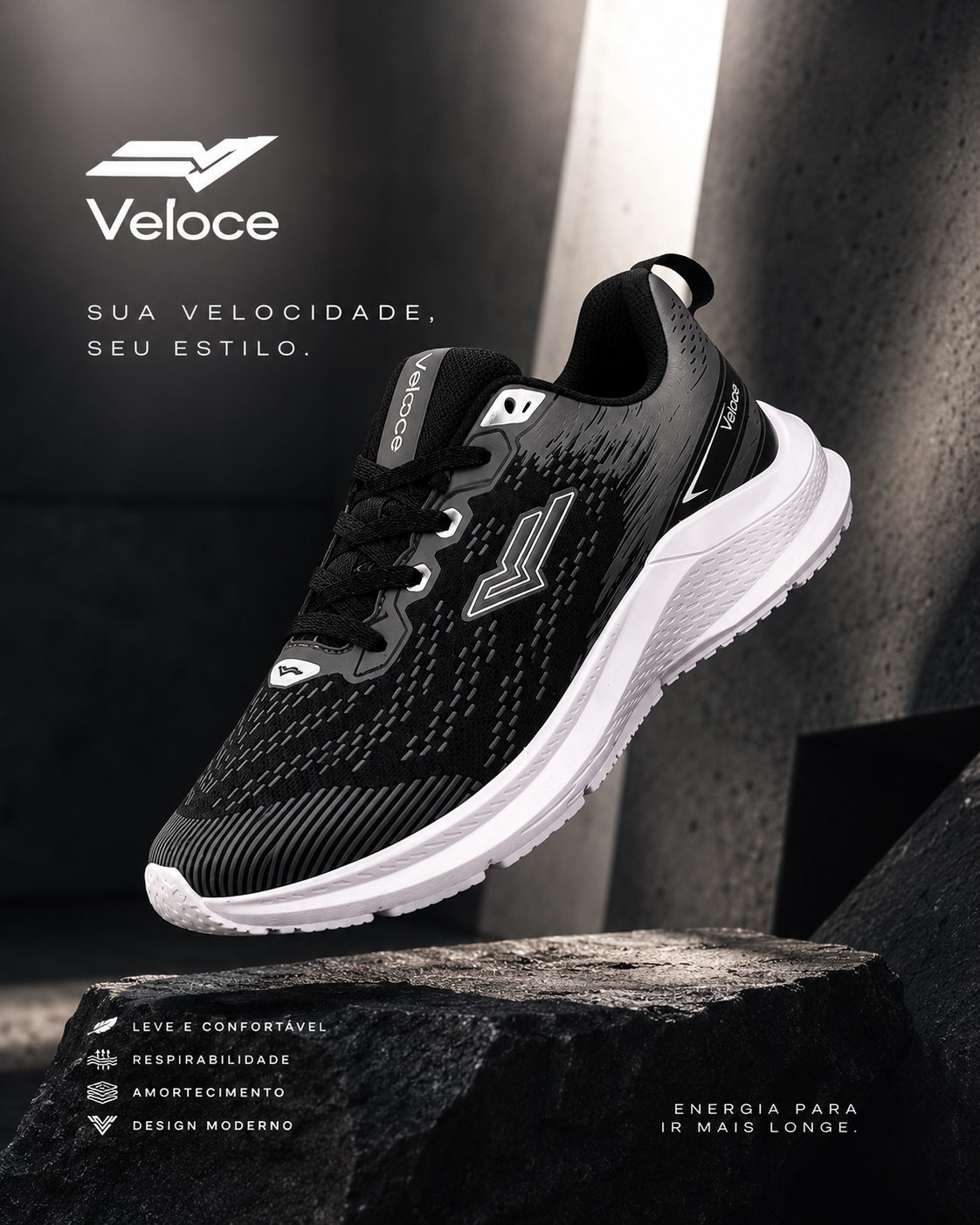 Tênis Esportivo Veloce NitroFlow Black Graphite