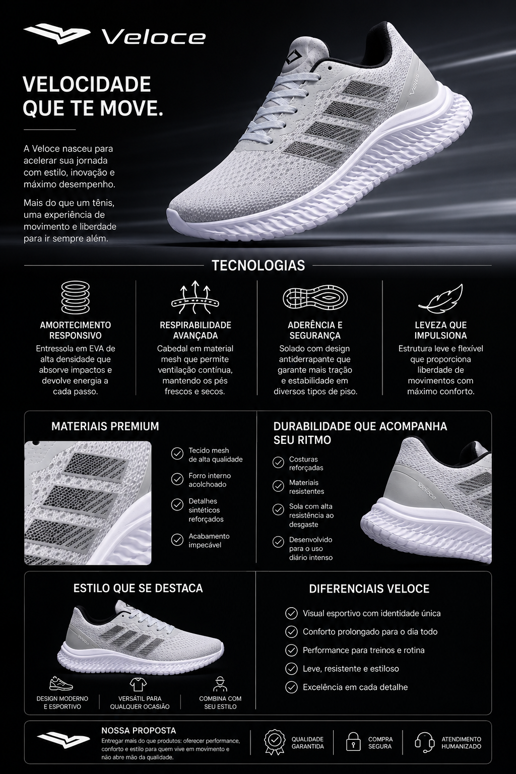 Tênis Esportivo Veloce MotionFlow Ice Gray